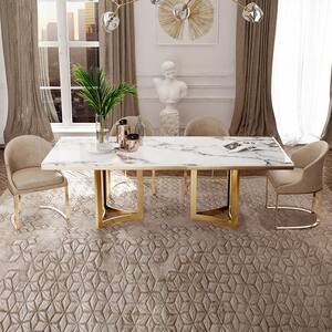 70.87 in. Rectangular White Marble Dining Table with Gold Stainless Legs (Seats 8)