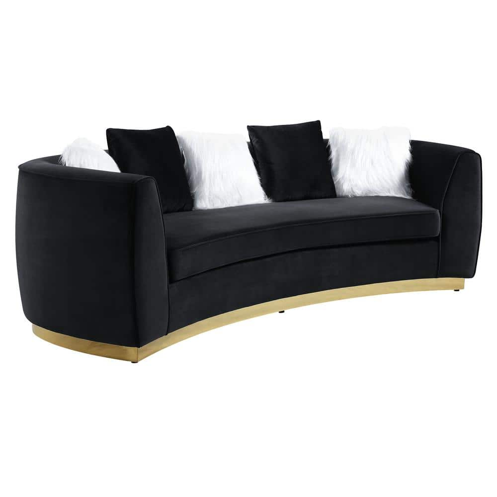 Acme Furniture Achelle 93 in. Square Arm Velvet Curved Sofa in Black with  5-Pillows LV01045 - The Home Depot