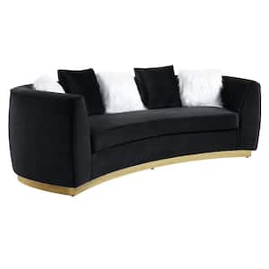 Achelle 93 in. Square Arm Velvet Curved Sofa in Black with 5-Pillows
