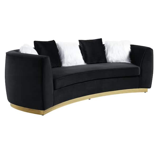 Acme Furniture Achelle 93 in. Square Arm Velvet Curved Sofa in Black with 5-Pillows