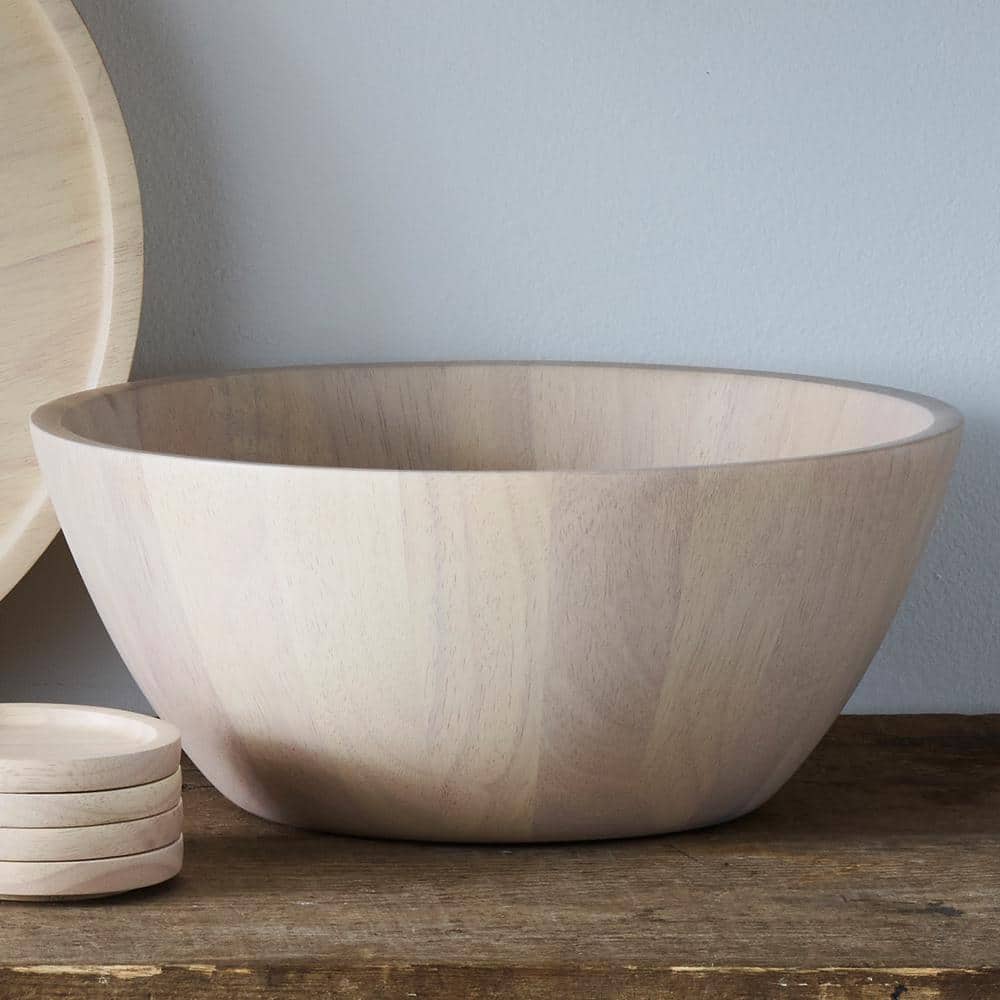 Blonde Par Rubber Tree Wood Large Serving Bowl 17.5"