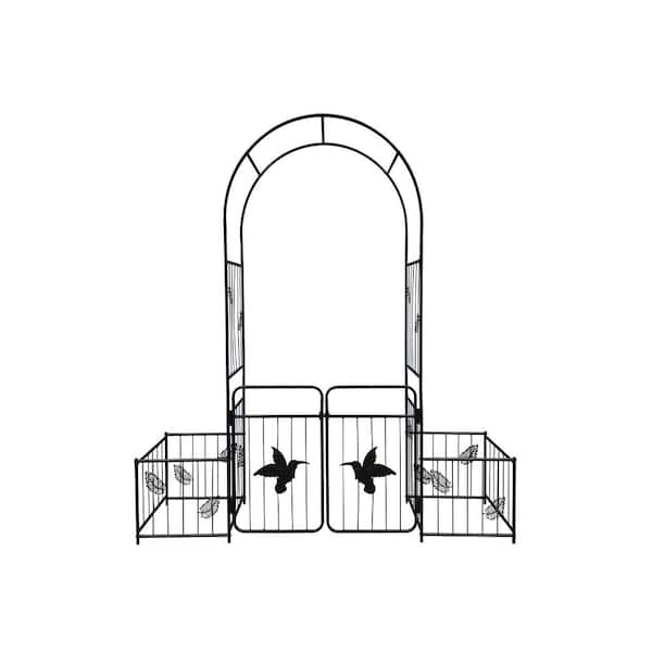Steelia 87 in. x 79.92 in. Outdoor Garden Arbor Plant Climbing Trellis with Side Planters, Doors, Metal, Black