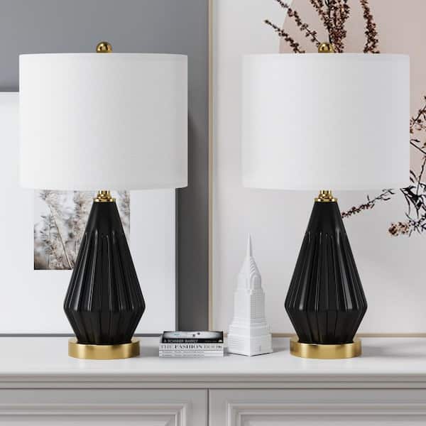Maxax Sacramento 24 in. Black Modern Dimmable Ceramic Bedroom Living Room Bedside Desk Table Lamps USB Port (Set of 2)