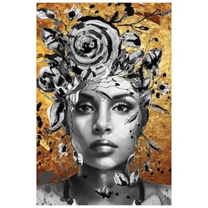 "Beautiful Woman & Flowers" Frameless Free Floating Tempered Glass Panel Graphic People Wall Art 32 in. x 48 in.