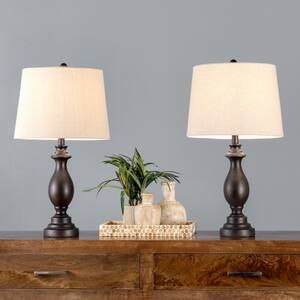 Barletta 26 in. Brown Metal Contemporary Table Lamp with Shade (Set of 2)