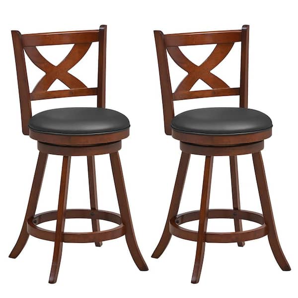 Costway 24 in. Bar Stools Classic Counter Height Swivel Chairs for Kitchen Pub (Set of 2)