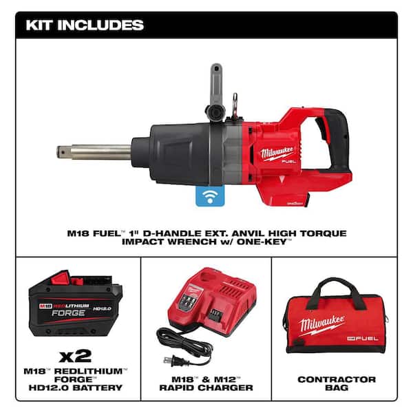 M18 FUEL 18V Lithium-Ion Brushless Cordless 1 in. Impact Wrench Extended Reach D-Handle Kit w/Two 12.0 Ah Batteries