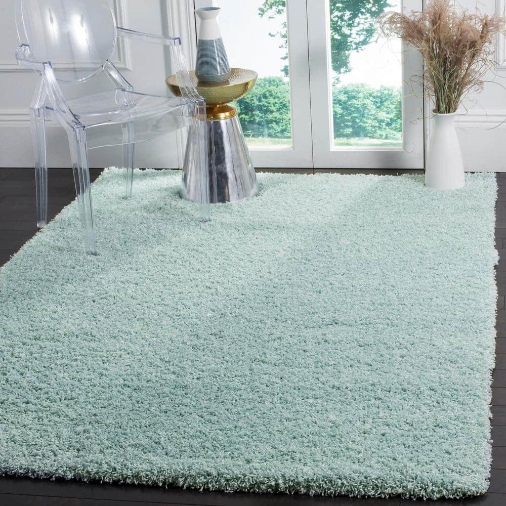Handmade Light Blue Synthetic Shag Square Area Rug