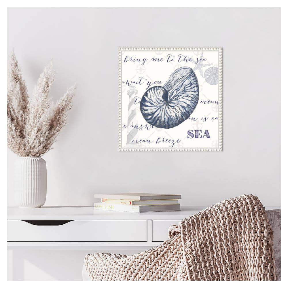 Nautical White and Blue Beaded Framed Canvas Wall Art
