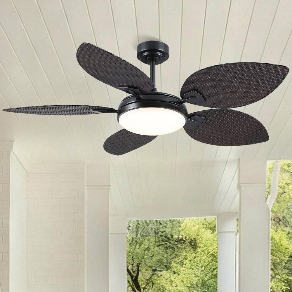 52 in. Indoor/Outdoor Retro Black 5 ABS Tropical Palm Leaf Blades Downrod Ceiling Fan with LED Light and Remote price history on PriceWatchPro