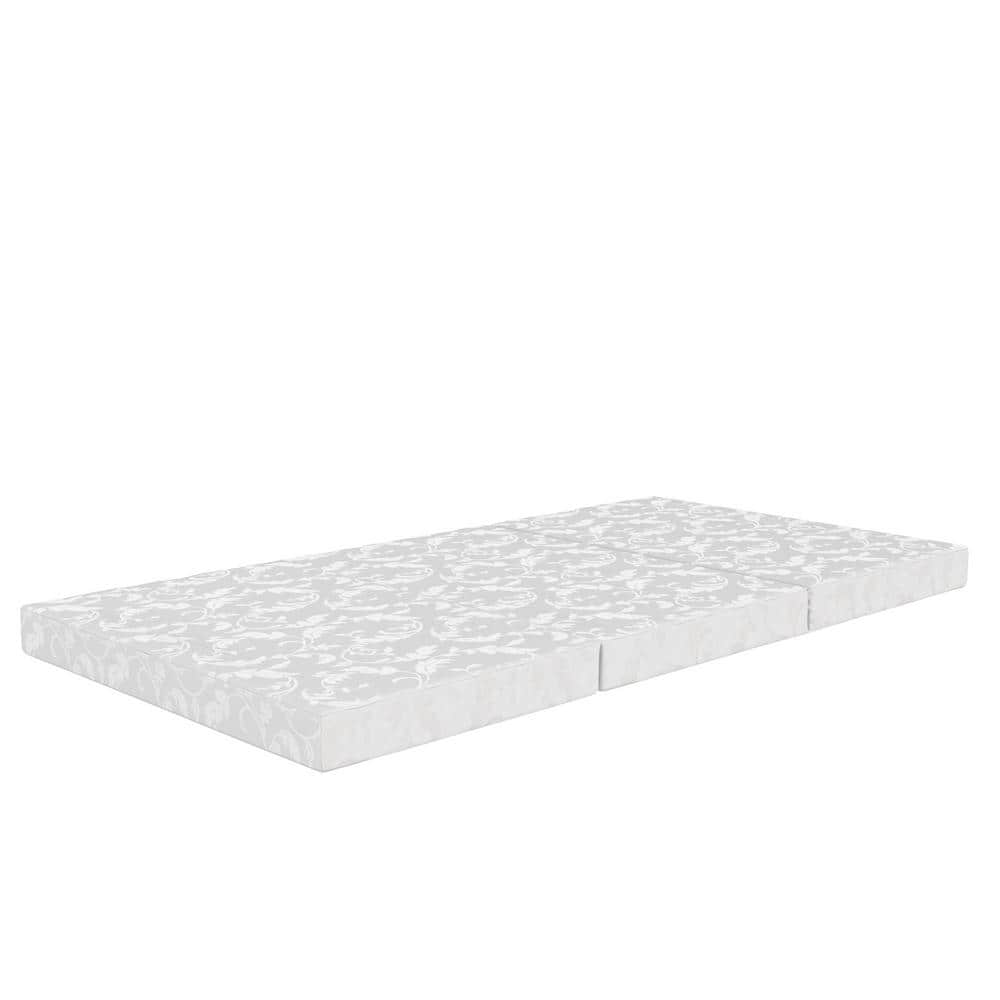 Twin White Floral 4-Inch Tri-Fold Innerspring Mattress