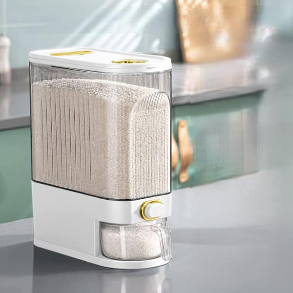 1-Piece Large White Dry Food Storage Dispenser with Measuring Cup & Time Scale, 22 lb. Maximum Capacity