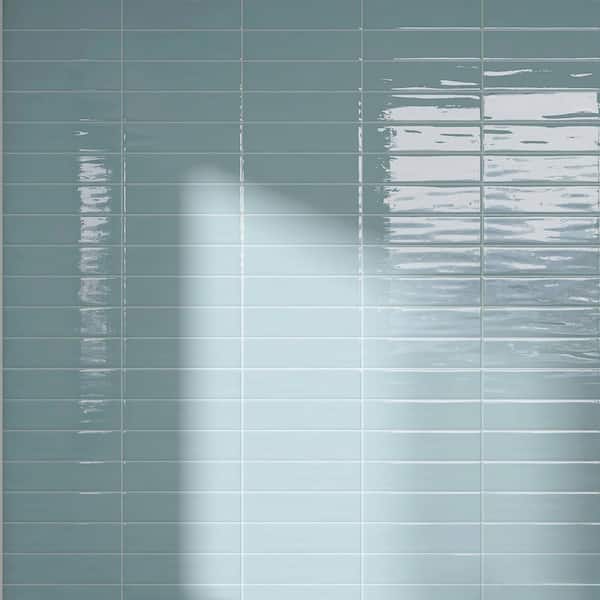 MOLOVO Zarati Acqua Blue 11.81 in. x 2.95 in. Polished Ceramic Tile Sample