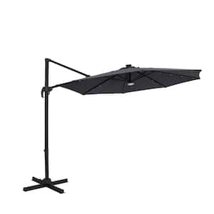 Santiago II 10 ft. Polyester Octagon Cantilever Umbrella with LED Bulb Lights/X-Stand in Slate Grey