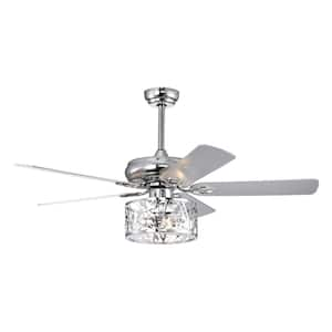 Industrial 52 in. Indoor Chrome Ceiling Fan with Hollow-carved Lampshade, 2-Color-Option Blades and Remote Included