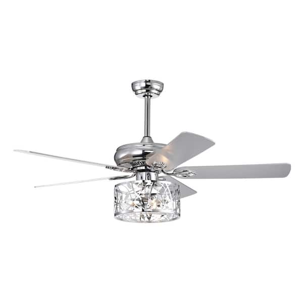 HKMGT Industrial 52 in. Indoor Chrome Ceiling Fan with Hollow-carved Lampshade, 2-Color-Option Blades and Remote Included