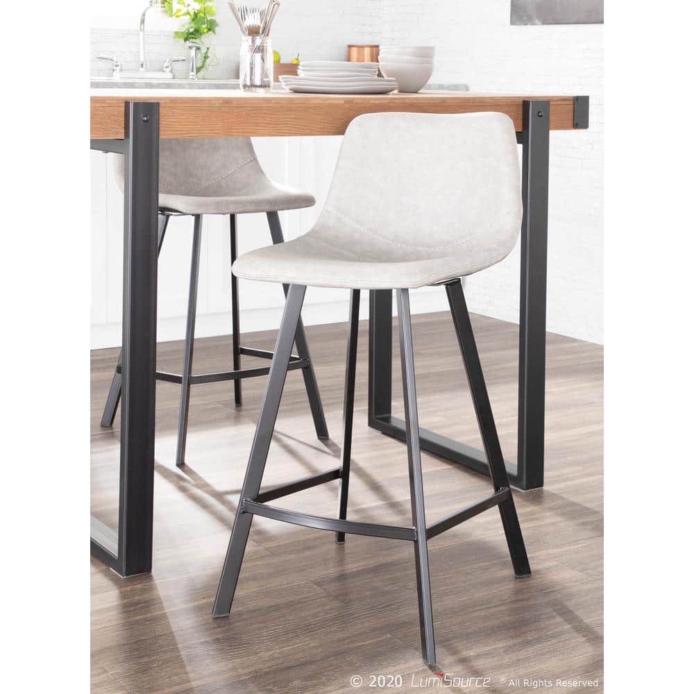 Modern Gray Faux Leather Counter Stools with Metal Frame - Set of 2