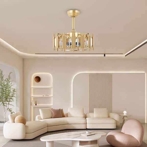 OUKANING 20 in. Indoor Gold Modern Elegant Caged Ceiling Fan with
