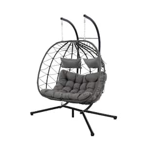 2-Person Steel Patio Swing with Grey Cushions