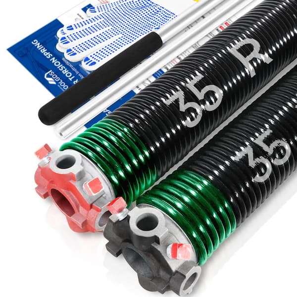 YOTOOLGDS 0.243 in. Wire x 2 in. x 35 in. L Electrophoresis Garage Door Torsion Springs in Green Left and Right with Winding Bars
