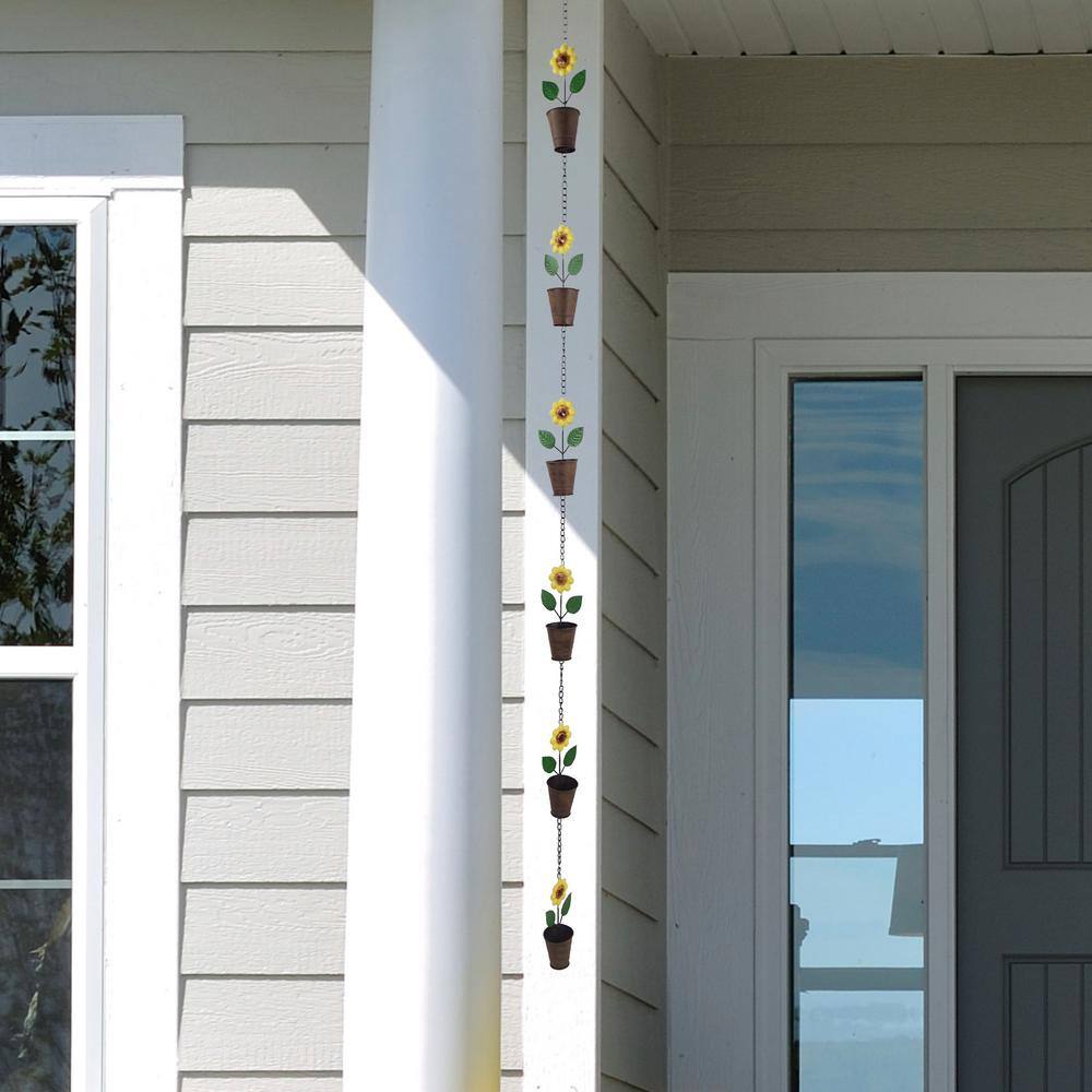 Metal Hanging Sunflower Pot Chain Rain Catcher, 76 Inches
