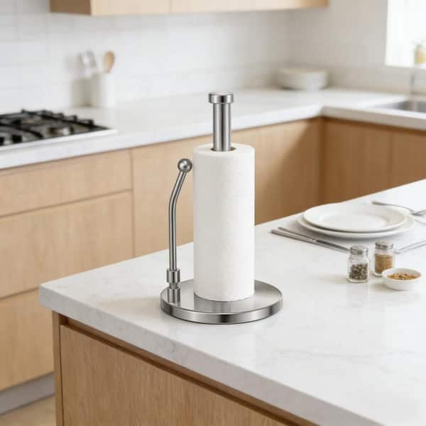Stainless Steel Paper Towel Holder with Standing for Home Kitchens, Countertops, and Tabletops, Silver (1-Pack)