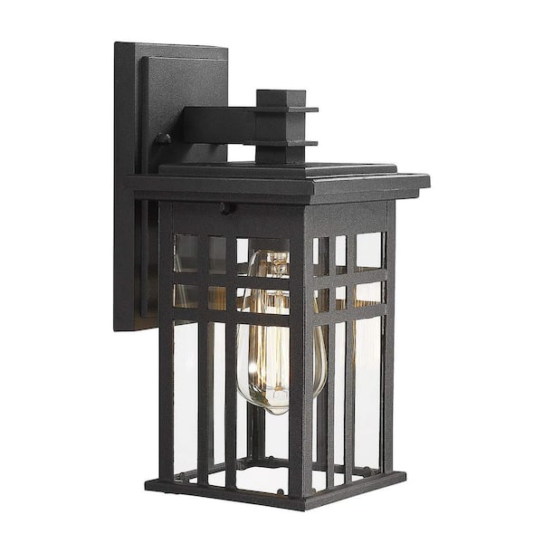 JAZAVA 16.4 in. Black Outdoor Hardwired Wall Lantern Sconce with No Bulbs Included for Patio House