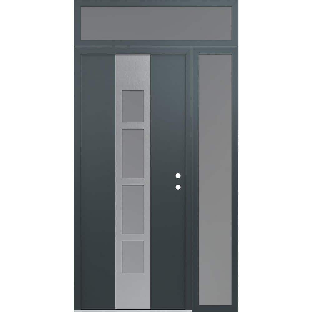 A10 52 in. x 96 in. Silver P Left-Hand/Inswing Frosted Glass Anth/Anth Sidelite+Transom Steel Prehung Front Door price history on PriceWatchPro