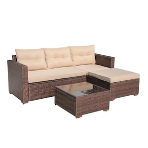 Sunsitt 4-Piece Wicker Outdoor Sectional Set with Beige Cushions