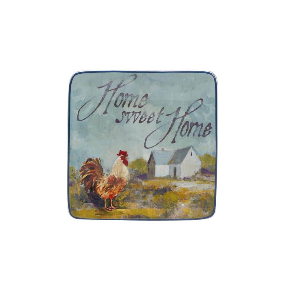 Rooster Meadow Ceramic Square Appetizer Plates Set of 4