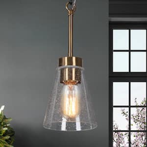 1-Light Black Modern Industrial Mini Pendant Light with Plated Gold Accents & Clear Glass Shade for Kitchen