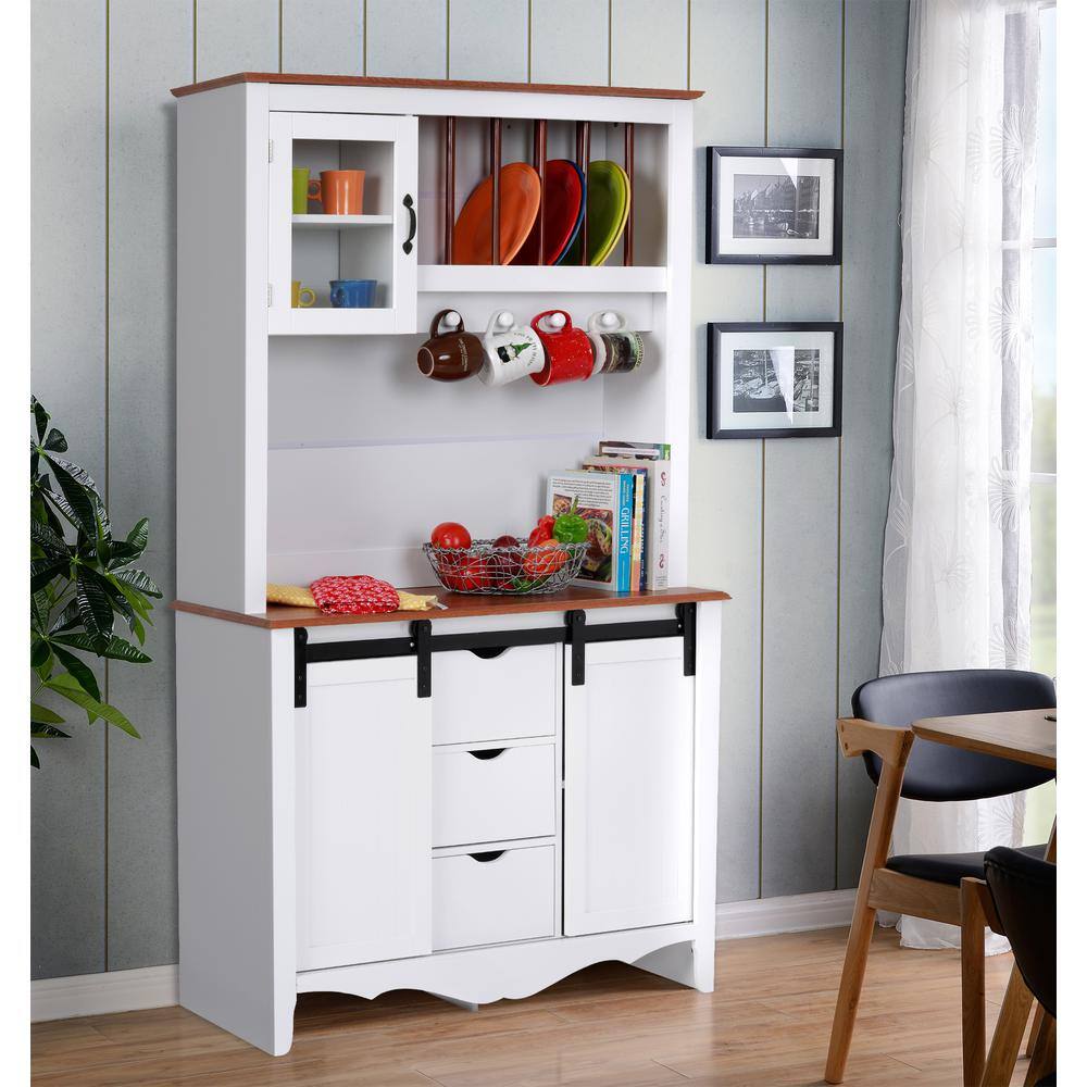 White and Pine Country Barn Door China Cabinet