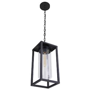 Neo 18 in. 1 Light Midnight Finish Dimmable Outdoor Pendant Light with Clear Glass Shade No Bulbs Included