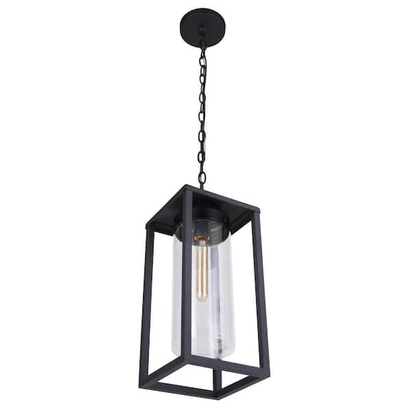 CRAFTMADE Neo 18 in. 1 Light Midnight Finish Dimmable Outdoor Pendant Light with Clear Glass Shade No Bulbs Included