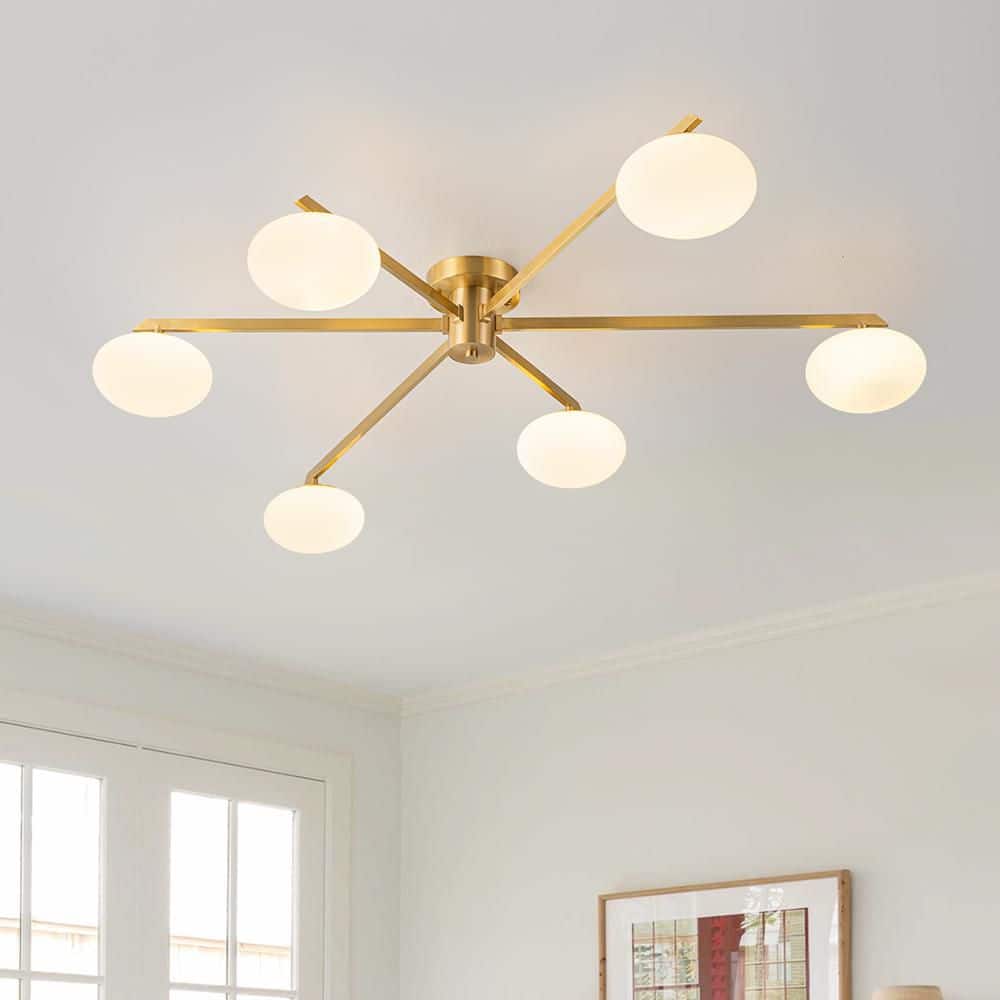 Y'INSP Lumo Orb 45.2 in. 6-Light Brushed Gold Mid-Century Pendant
