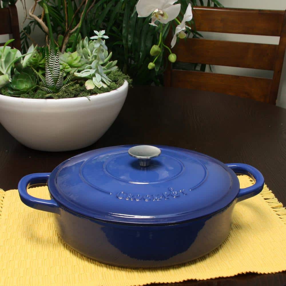 Sapphire Blue 5 Quart Enameled Cast Iron Braiser Pan with Lid