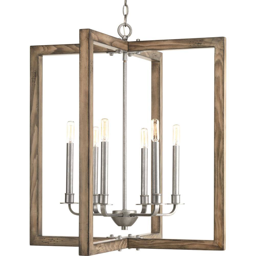 Turnbury Galvanized Steel and Wood 6-Light Chandelier