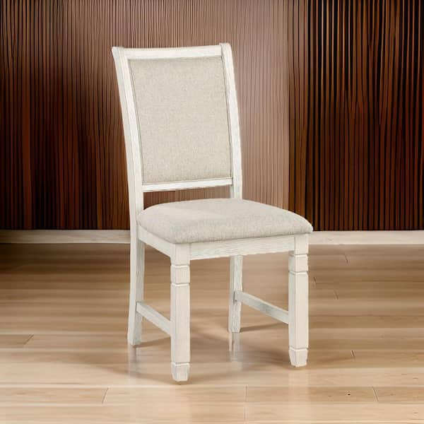 Benjara Beige and Off White Polyester Curved Back Dining Chair (Set of 2)