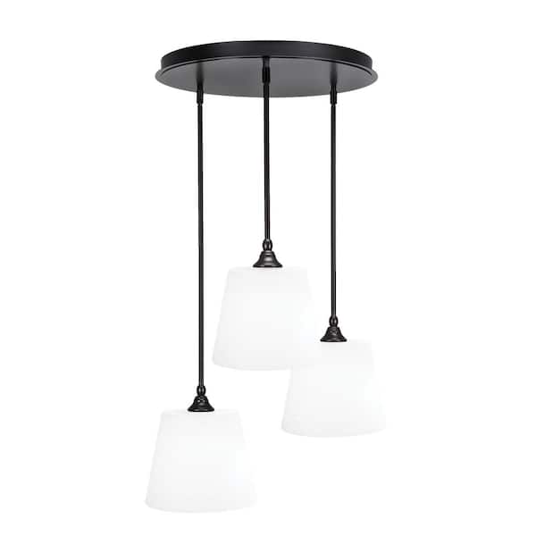 Unbranded Villa 3 Light Espresso Pendant, Cluster Pendant Light with 10 in. White Matrix Glass Shades, No bulb Included