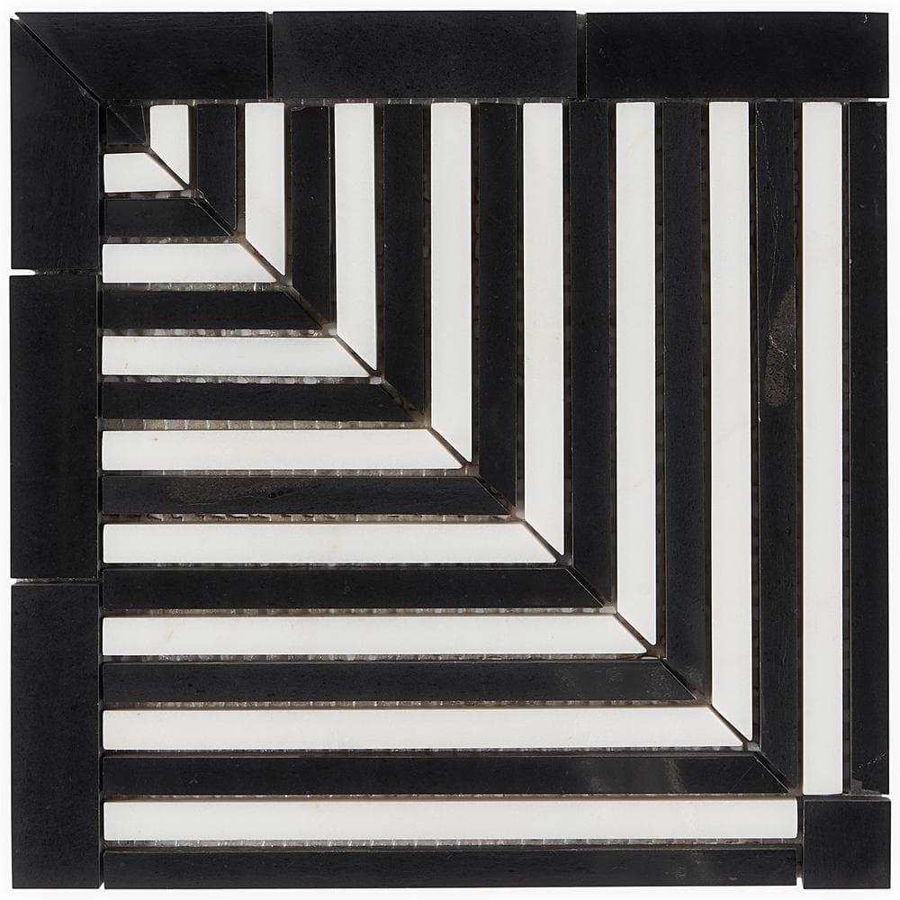 Florey Linear Corner Calacatta and Black Jade 7.87 in. x 7.87 in. Polished Marble Mosaic Tile (0.43 sq. ft. /Each) price history on PriceWatchPro