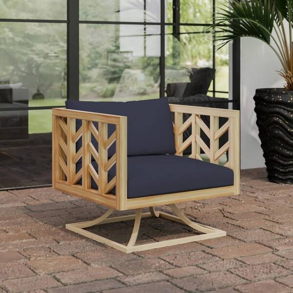 TK CLASSICS Wood Outdoor Lounge Chair with Navy Cushion SC7812Q688