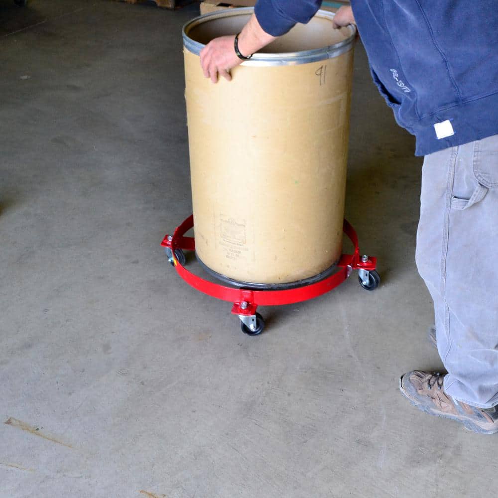 Red Steel 800 lb Capacity Drum Dolly with Poly Casters