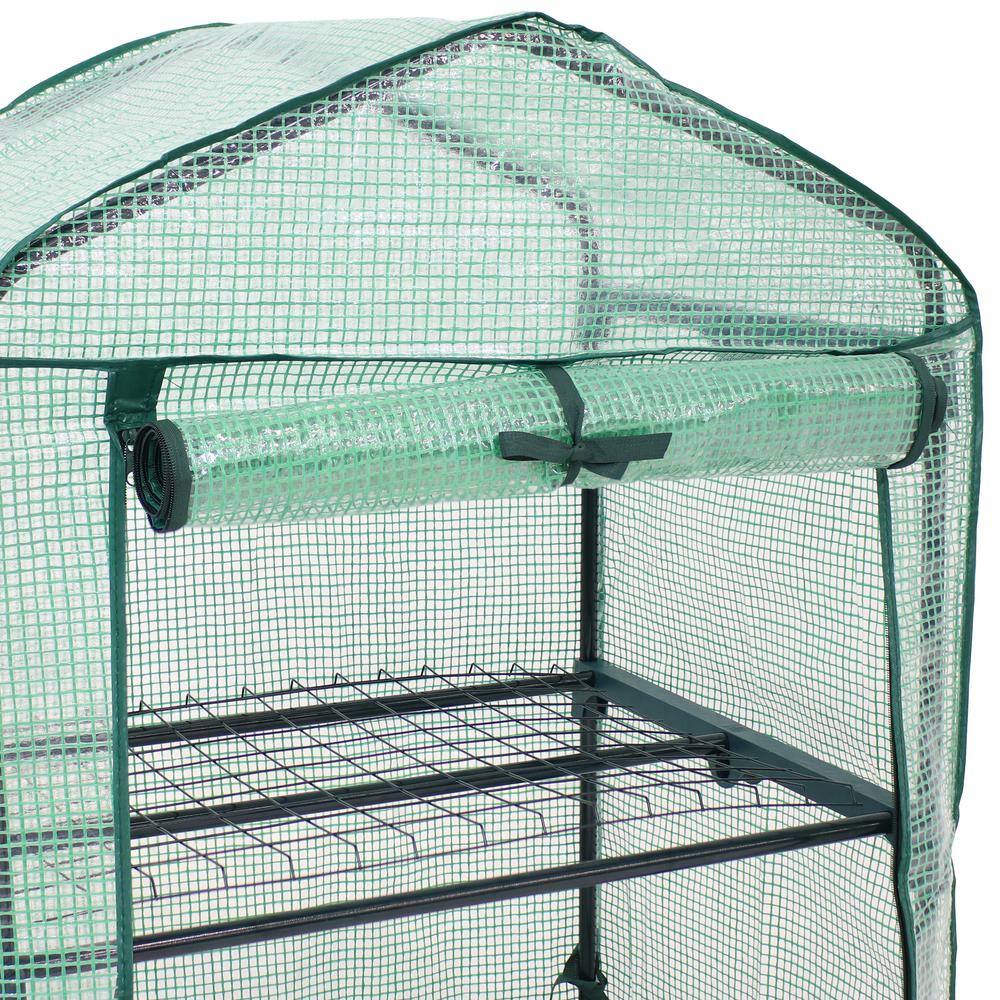 26.5" Green Polyethylene 2-Tier Mini Greenhouse with Shelves