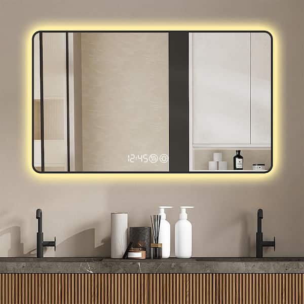 Black 48 in. W x 32 in. H Farmhouse Rectangle Aluminium Alloy Framed Mirror Wall Mirror Vanity Mirror