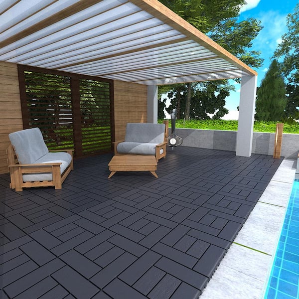 12 in. x 12 in. Dark Gray Outdoor Modular Interlocking Deck Tile Floor Tile, DIY, 44-Pieces