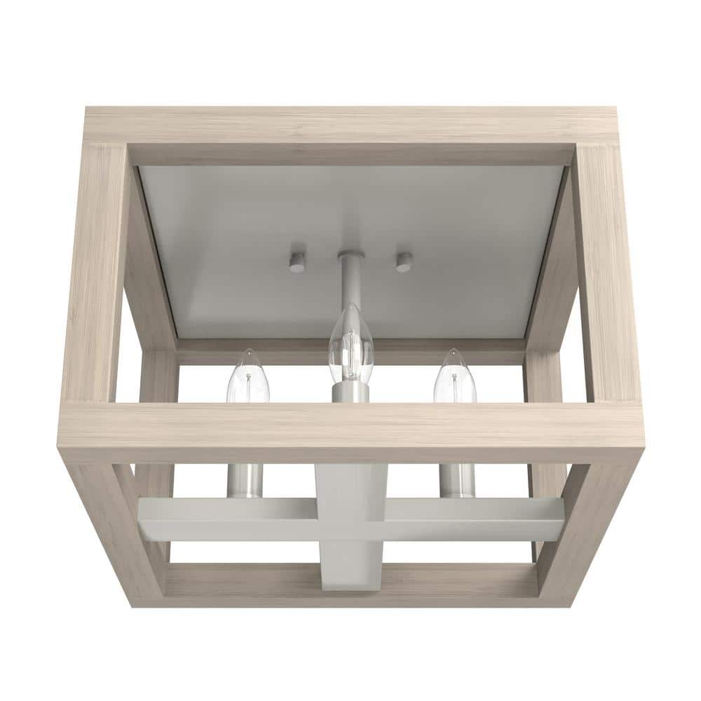 Brushed Nickel and Bleached Wood 4-Light Flush Mount Ceiling Fixture