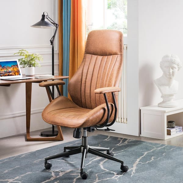 Allwex KL Light Brown Suede Fabric Swivel Office Chair with Arms