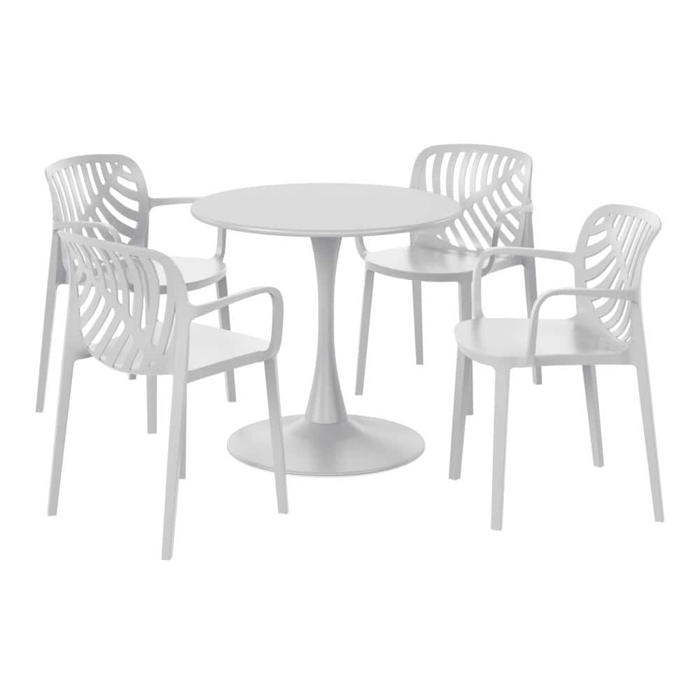 Frond&Form Outdoor Patio Modern 5-Piece Round HDPE Plastic Dining Table Set With Stackable Chairs, Gray price history on PriceWatchPro