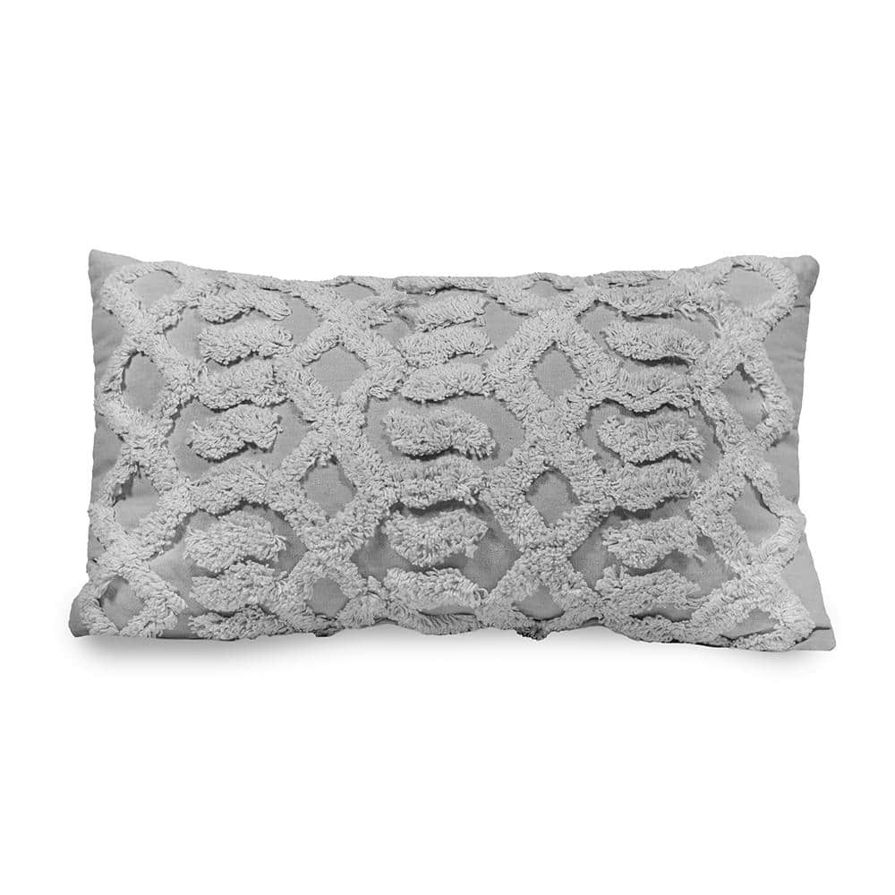 Gray Cotton Geometric Lumbar Throw Pillow Set