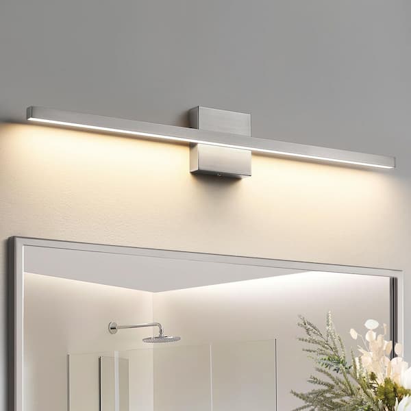 KAISITE 32 in. 1-Light Brushed Nickel LED Vanity Light Bar Dimmable Wall Sconce Bathroom Light Fixture with 3500K Warm Light